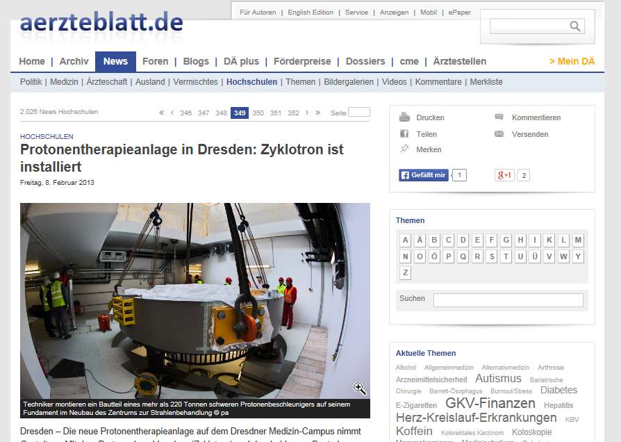 [DE] ProtonentheraÂ­pieanlage in Dresden: Zyklotron ist installiert